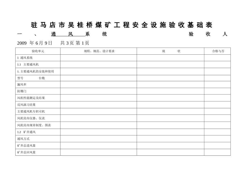 驻马店市吴桂桥煤矿工程安全设施验收基础表_第1页