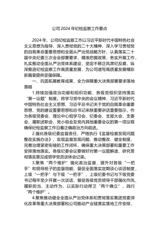 公司2024年纪检监察工作要点