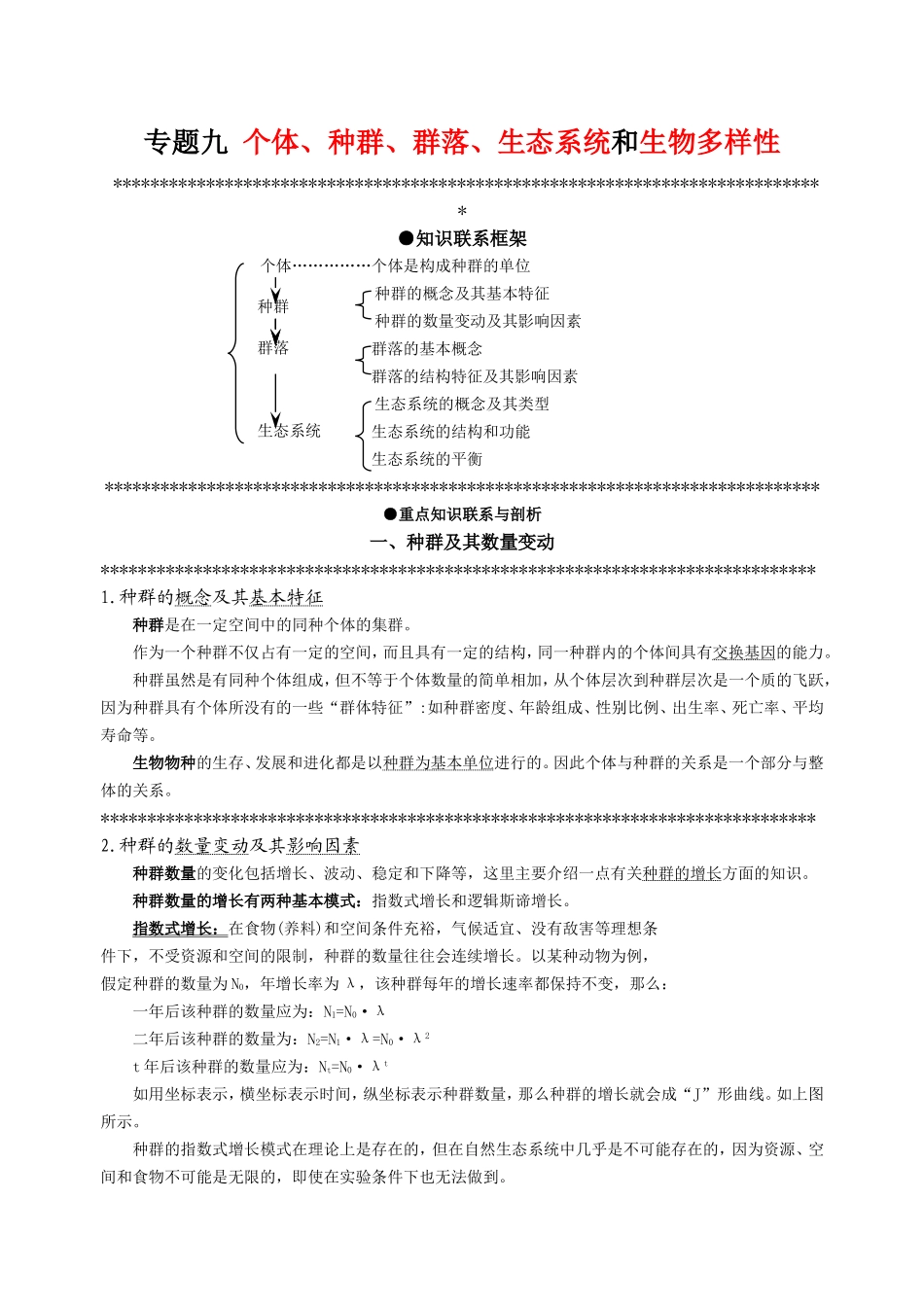 专题 个体、种群、群落、生态系统和生物多样性测试题_第1页