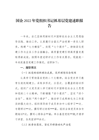 国企2022年党组织书记抓基层党建述职报告