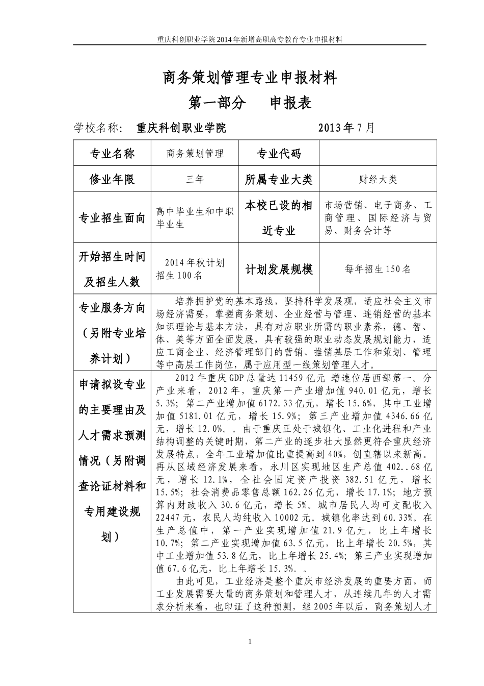 商务策划管理专业申报材料_第1页