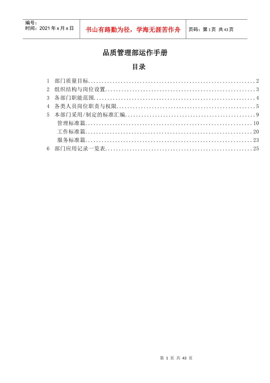 品质管理部运作手册_第1页