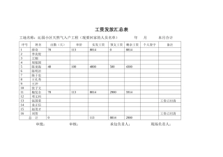 工资发放表 燃气入户