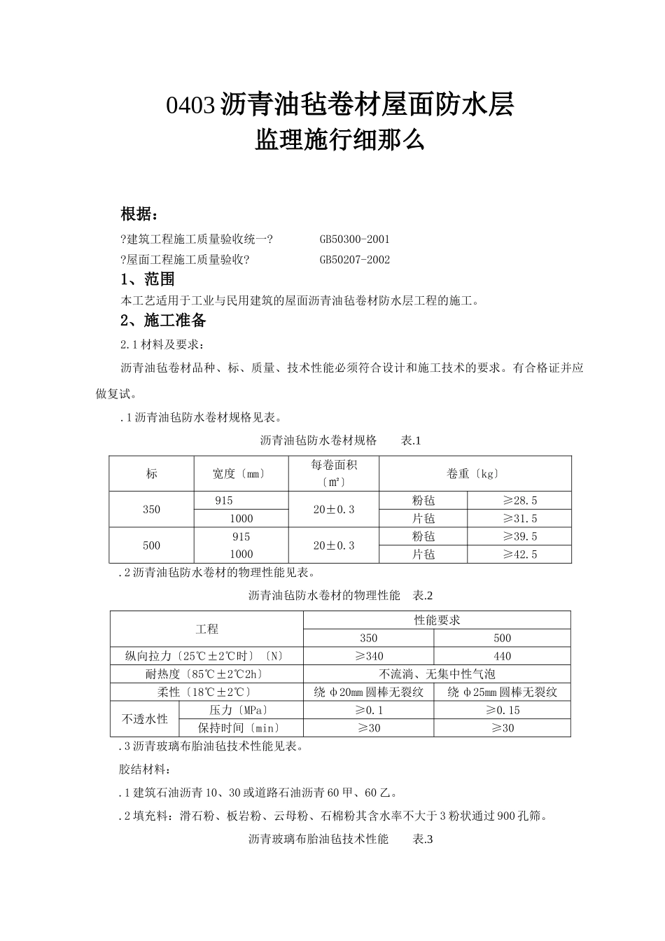 沥青油毡卷材屋面防水层监理实施细则_第1页