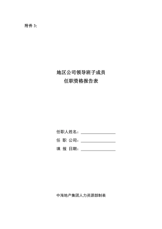 地区公司领导班子成员任职资格报告表（附件3）