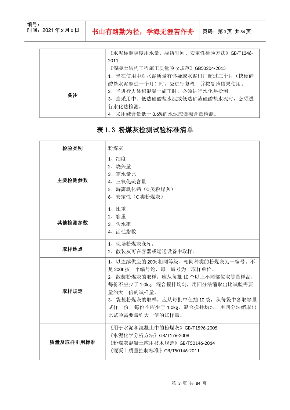 土建工程材料检测依据检测项目及取样方法_第3页