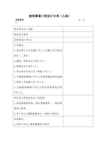 建筑幕墙工程设计专项(乙级)