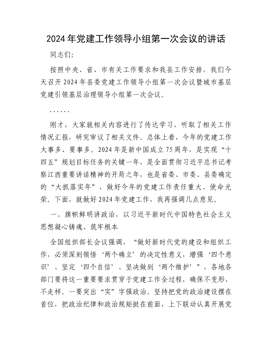 2024年党建工作领导小组第一次会议的讲话_第1页