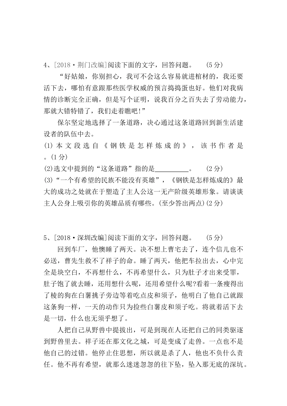 专题训练 名著阅读测试题_第3页