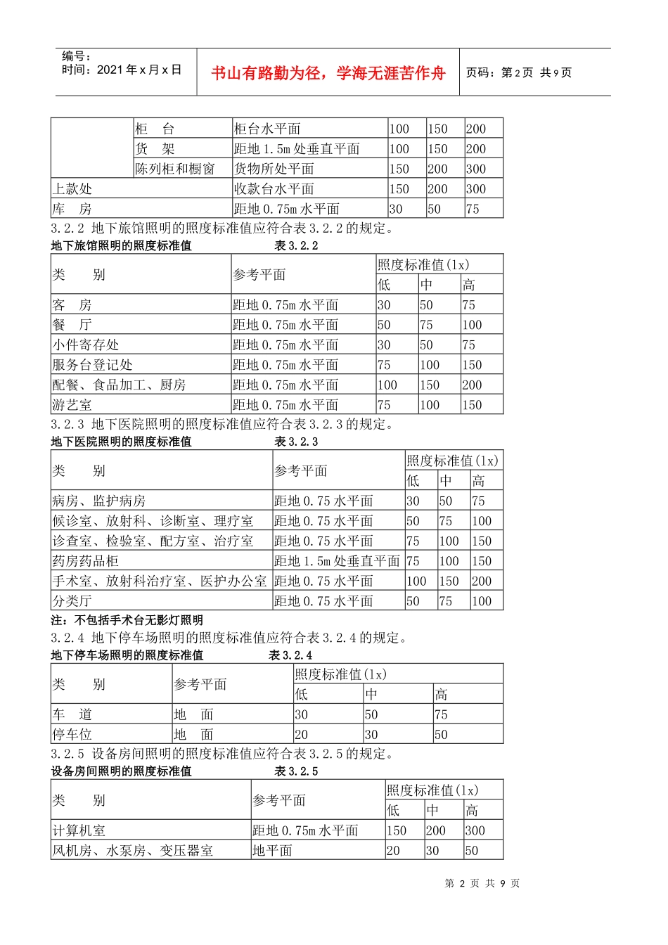 地下建筑照明设计标准_第2页
