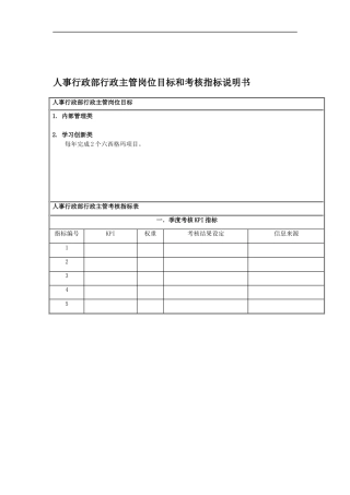 国安创想公司人事行政部行政主管岗位目标和考核指标说明书