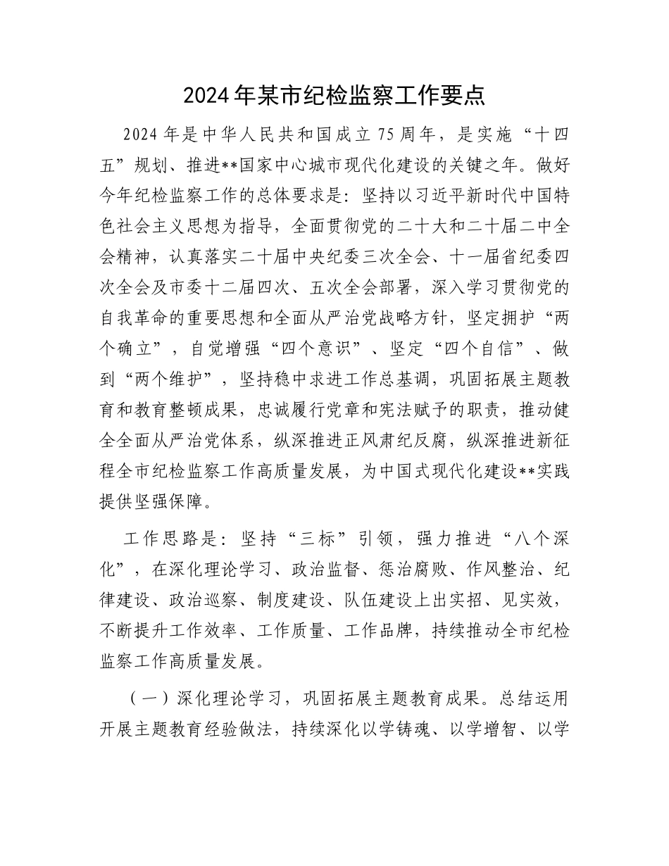 2024年某市纪检监察工作要点_第1页