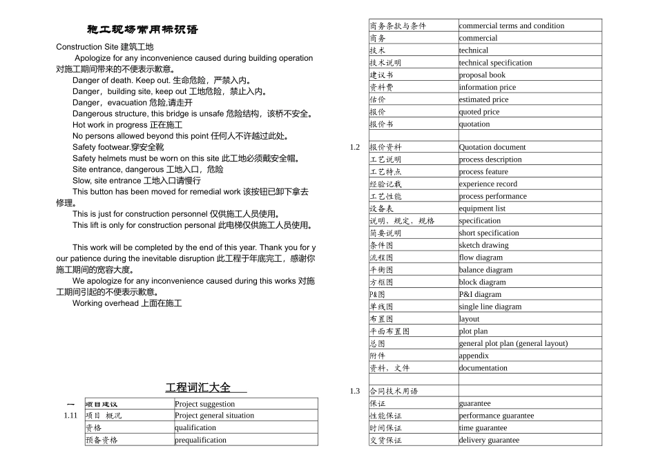 建筑机电安装工程等中英词汇大全_第1页