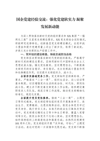 国企党建经验交流：强化党建软实力 凝聚发展新动能