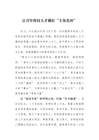 让青年科技人才戴好“主角光环”