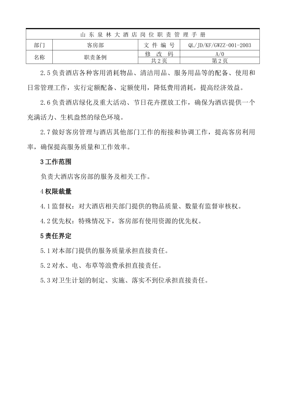 客房部岗位职责(定)_第2页