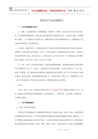 国外农产品流通模式介绍