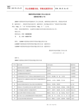 国家技术发明奖初评通过项目目录
