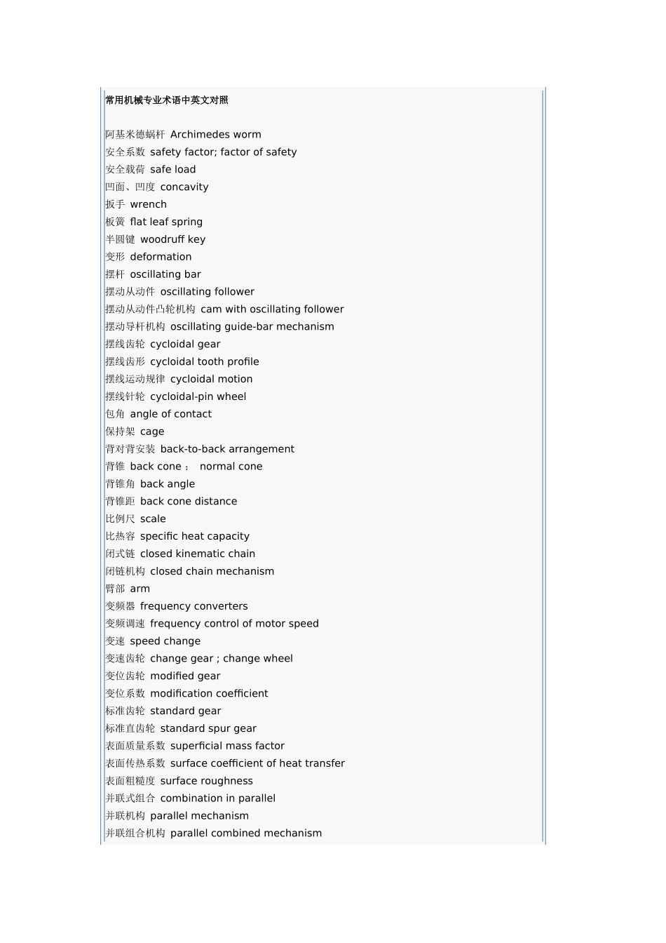 常用机械专业术语中英文对照_第1页