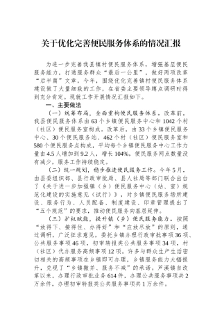 关于优化完善便民服务体系的情况汇报