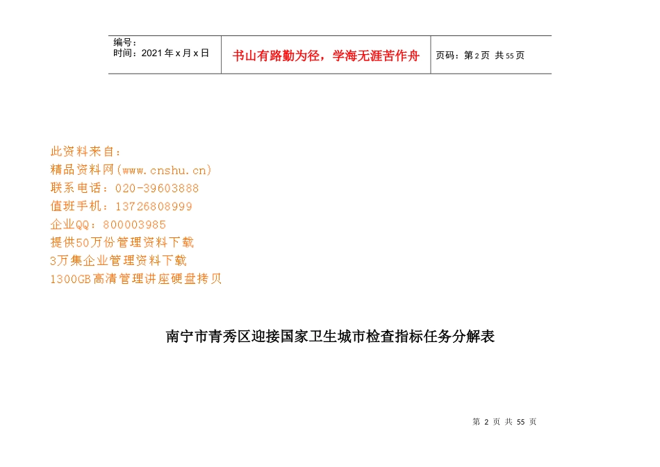 国家卫生城市检查指标任务分解表_第1页