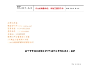 国家卫生城市检查指标任务分解表