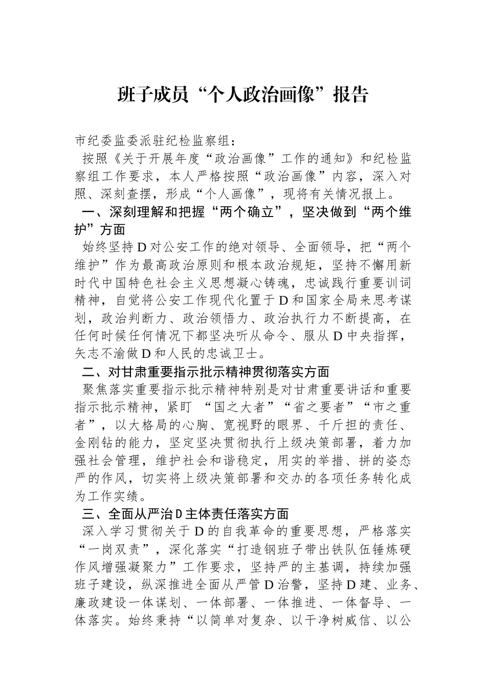 班子成员“个人政治画像”报告_第1页