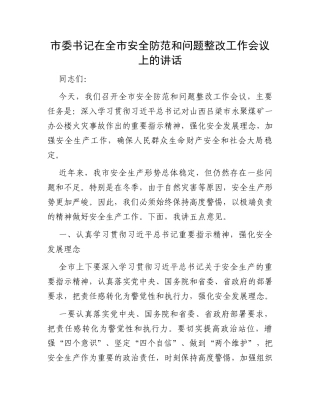 市委书记在全市安全防范和问题整改工作会议上的讲话