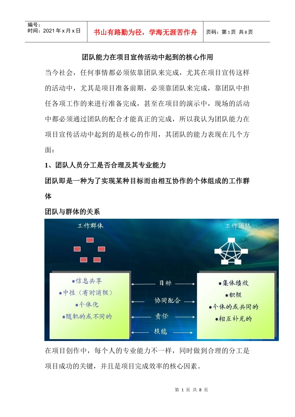 团队能力在项目宣传活动中起到的核心作用_第1页