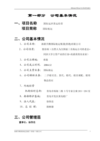 国际远洋货运项目商业计划书（案例）