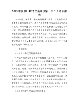 2023年度履行推进法治建设第一责任人述职报告