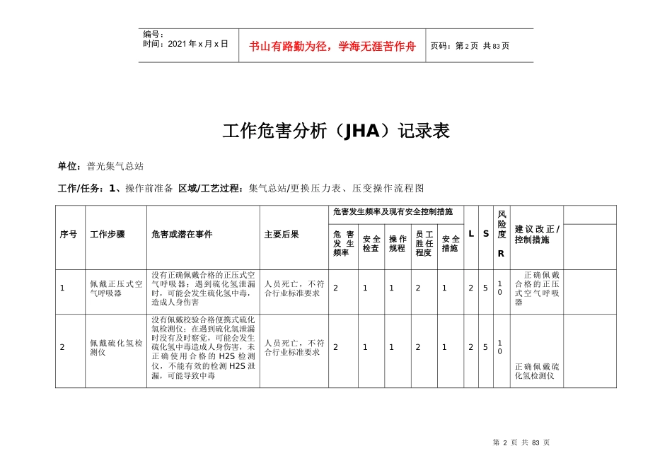 四班(勿删除)第二次危害因素识别与风险评价0_第2页