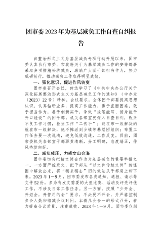 团市委2023年为基层减负工作自查自纠报告