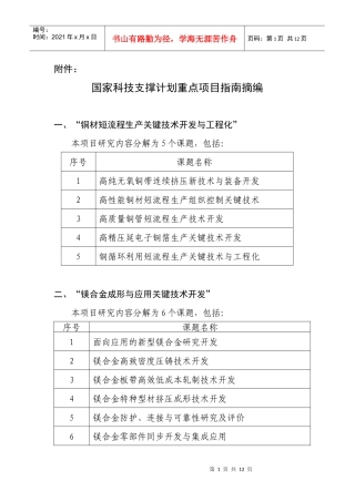 国家科技支撑计划重点项目指南摘编doc-wwwzznet