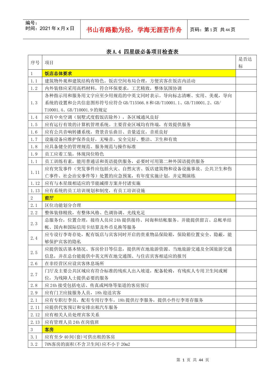 四星级必备项目检查表_第1页