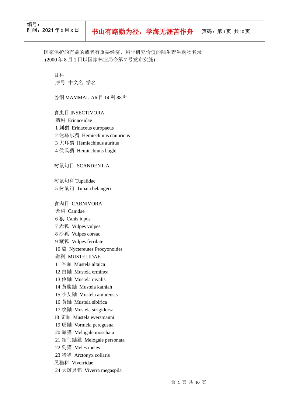 国家保护的有益的或者有重要经济、科学研究价值的陆生野生动物名录_第1页