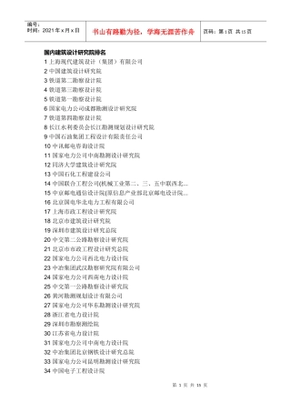 国内建筑设计研究院排名