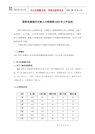 国美电器人力资源部某年度工作总结