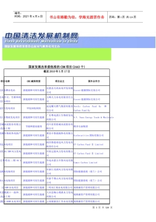 国家发展改革委批准的CDM项目(2443个)截至XXXX年