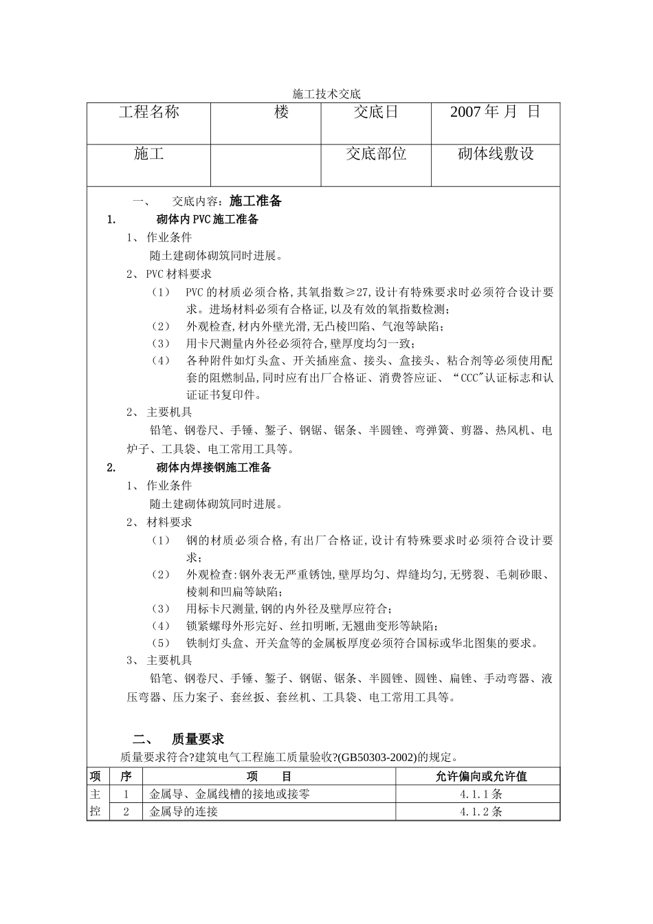 砌体线管敷设施工技术交底_第1页