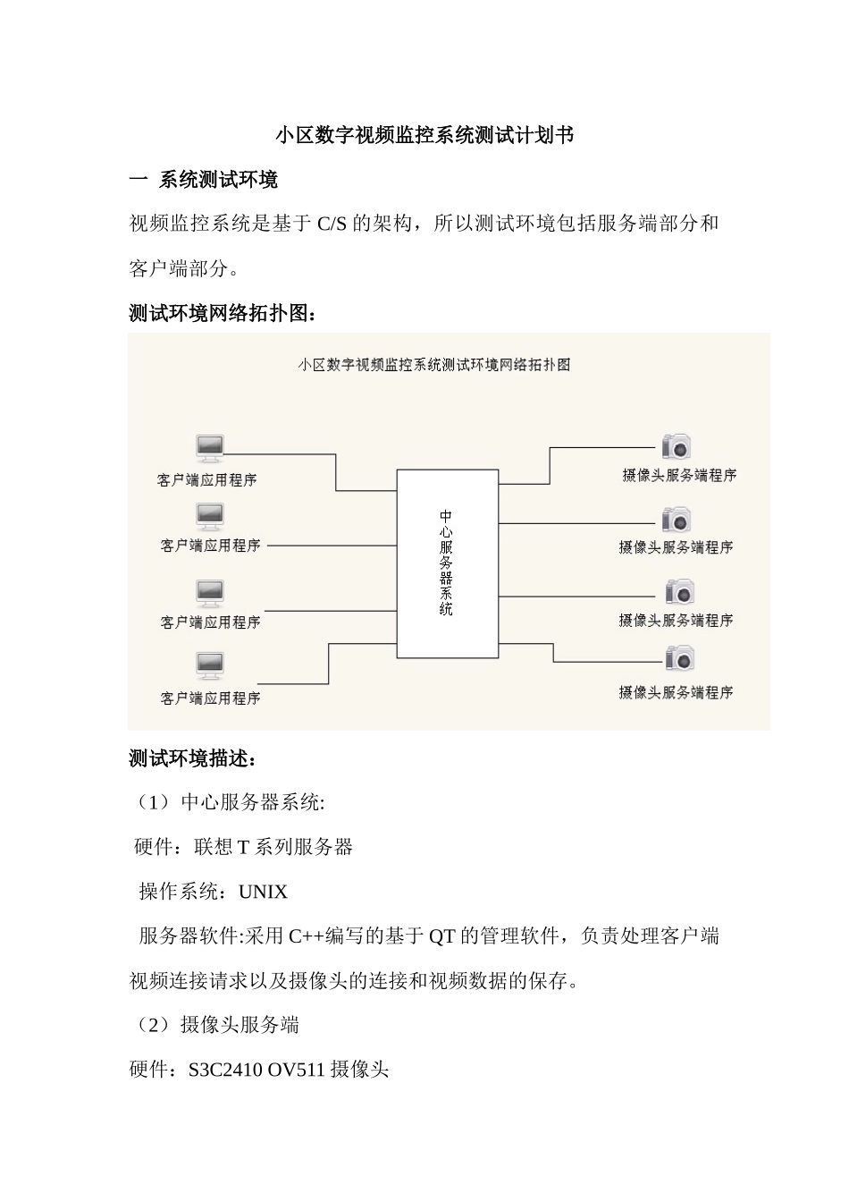 小区数字视频监控系统测试计划书_第1页