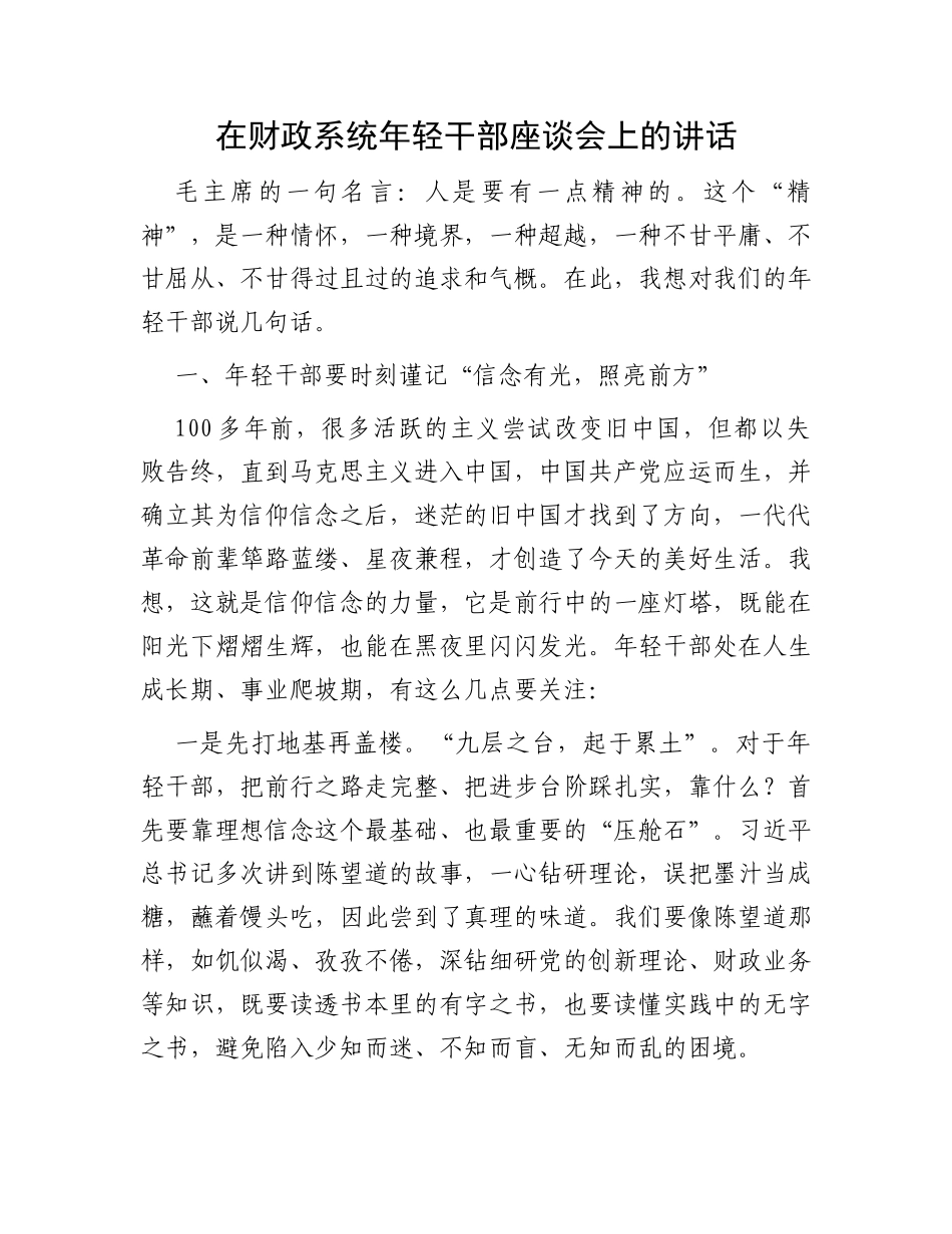 在财政系统年轻干部座谈会上的讲话_第1页