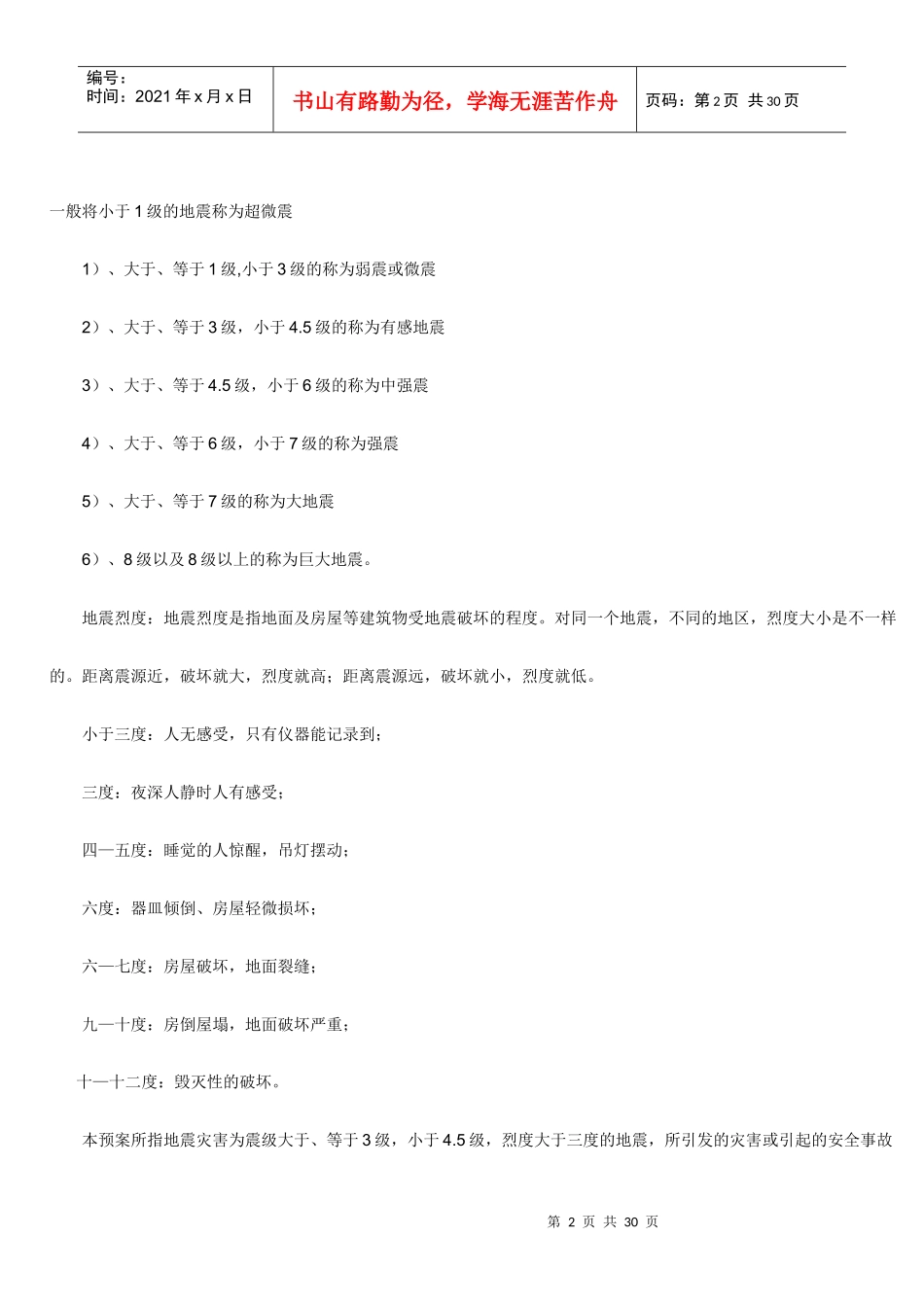 地震灾害应急预案_第2页