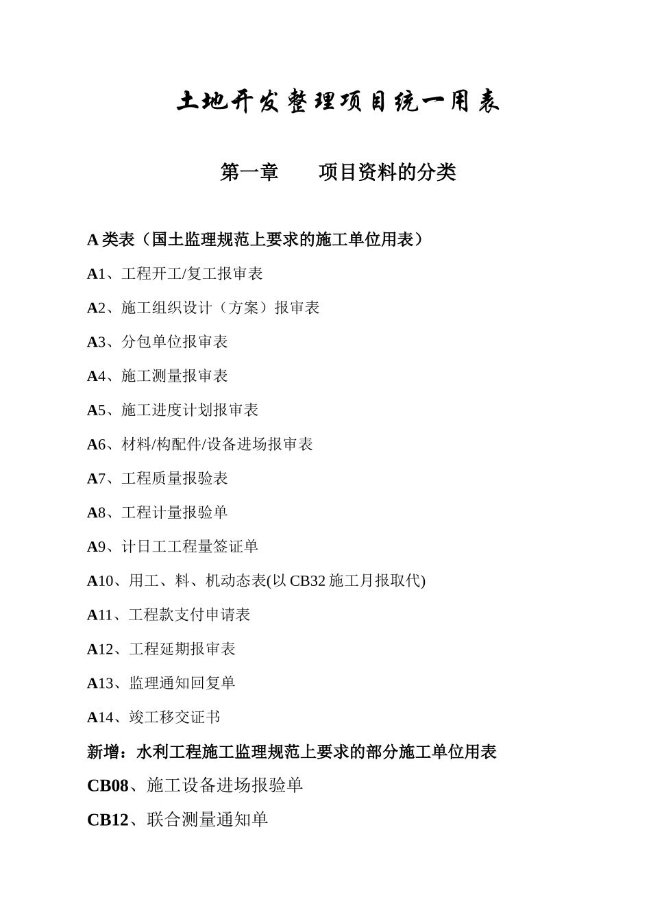 土地开发整理项目统一用表_第1页