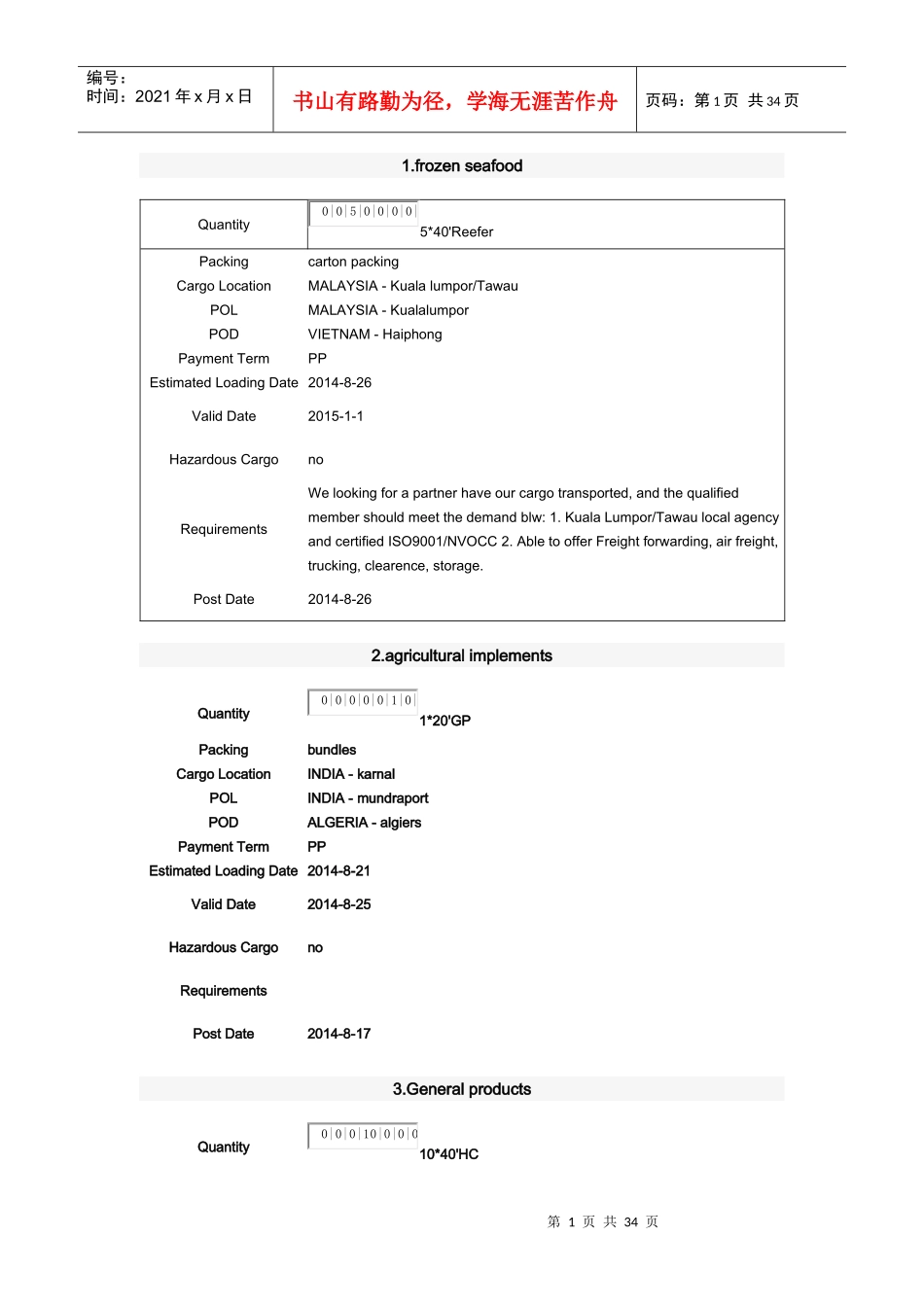 国际物流练习之托运货物信息翻译_第1页