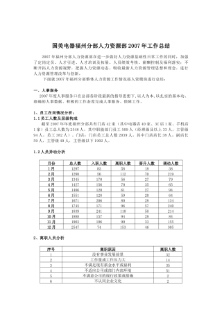 国美电器人力资源部工作总结