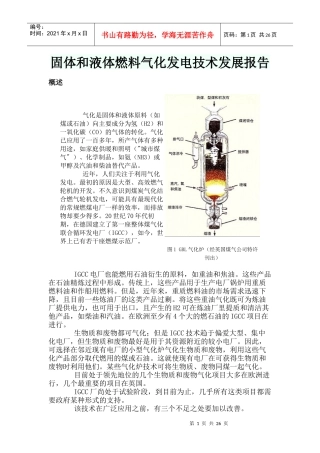 固体和液体燃料气化发电技术发展报告