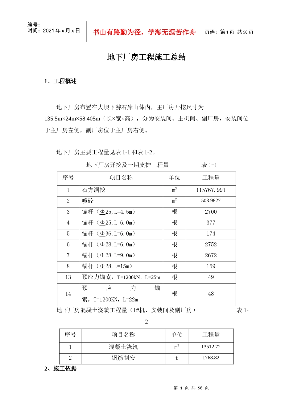 地下厂房工程施工总结_第1页