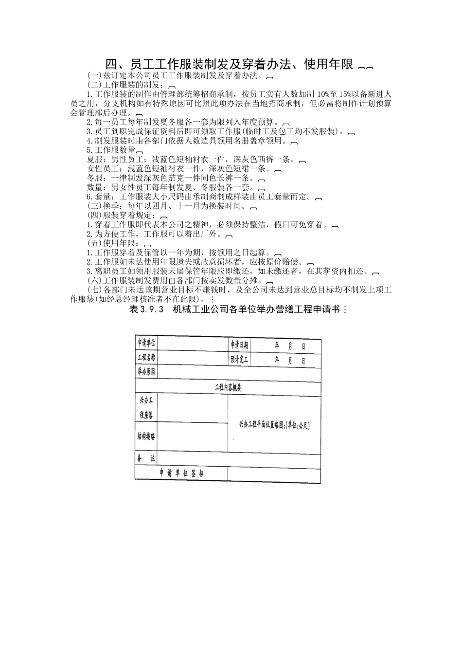 员工工作服装制发及穿着办法_使用年限_第1页