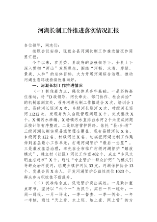 河湖长制工作推进落实情况汇报